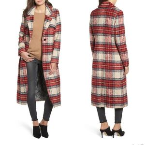 NVLT Red and White Blue Plaid Long Coat